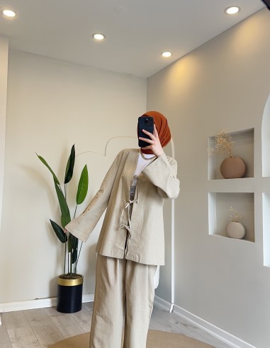 Hy24726 Pantolonlu Keten Takım Taş