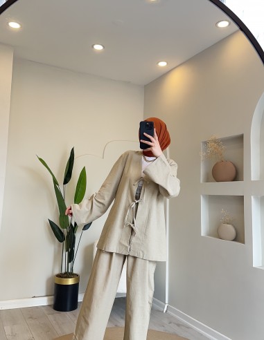 Hy24726 Pantolonlu Keten Takım Taş