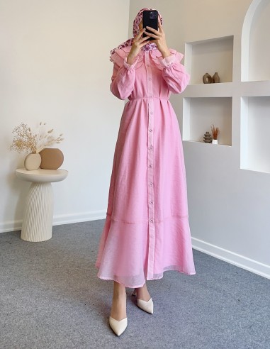 9169 tül altı astarlı elbise - pembe