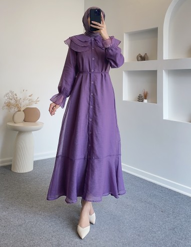 9169 tül altı astarlı elbise -  Lila