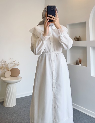 9169 tül altı astarlı elbise -  Beyaz