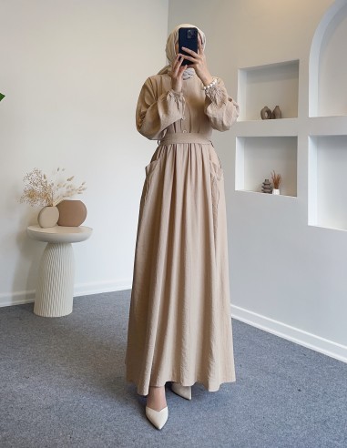 25Y9135 Düğmeli giy çık elbise - bej