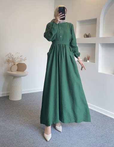 25Y9135 Düğmeli giy çık elbise - yeşil