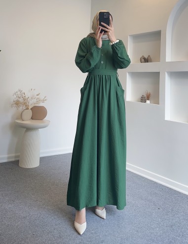 25Y9135 Düğmeli giy çık elbise - yeşil