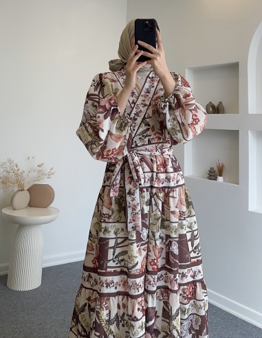 5560 desenli kurvaze etek takım - kahve