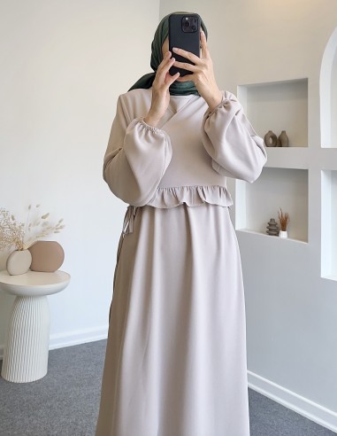 9174 crop bağlamalı lavre elbise - Taş