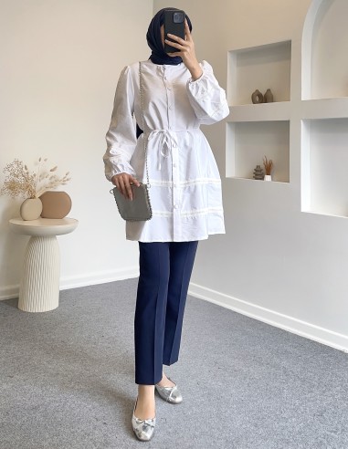 2630 brode şeritli tunik - beyaz