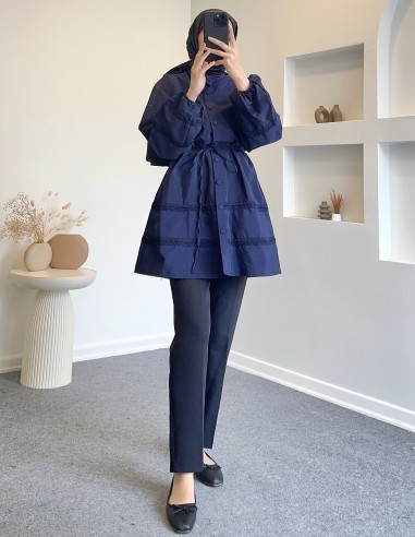 2630 brode  şeritli tunik - Lacivert