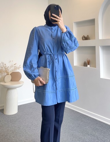 2630 brode  şeritli tunik - mavi