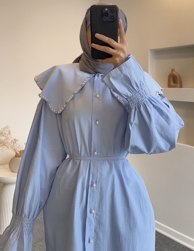 10184 elsa incili gömlek - Mavi