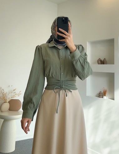 1731 bel büzgülü gömlek - Çağla yeşili