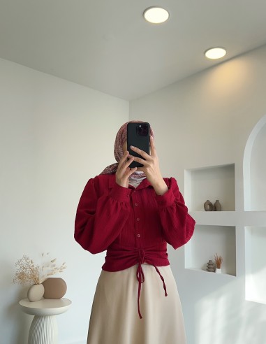 1731 bel büzgülü gömlek - Bordo