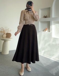 1731 bel büzgülü gömlek - Bej