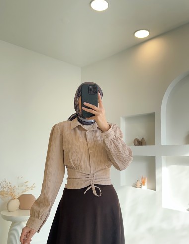 1731 bel büzgülü gömlek - Bej