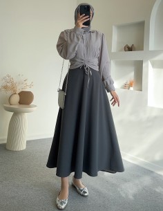 1731 bel büzgülü gömlek - Gri