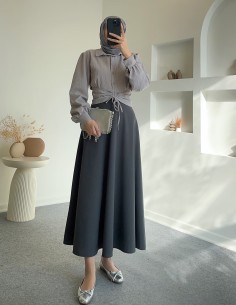 1731 bel büzgülü gömlek - Gri 2