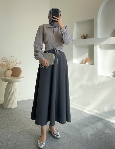 1731 bel büzgülü gömlek - Gri