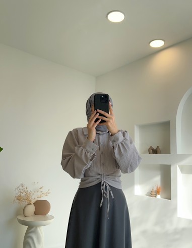 1731 bel büzgülü gömlek - Gri