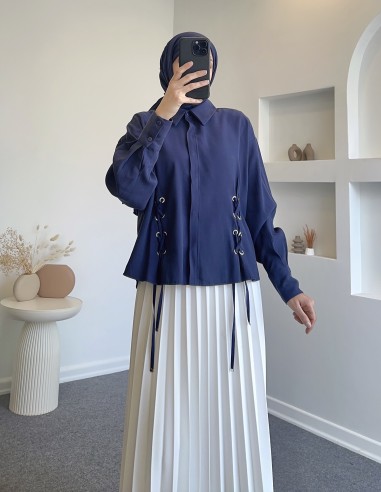 6578 metal aksesuarlı gömlek - Lacivert