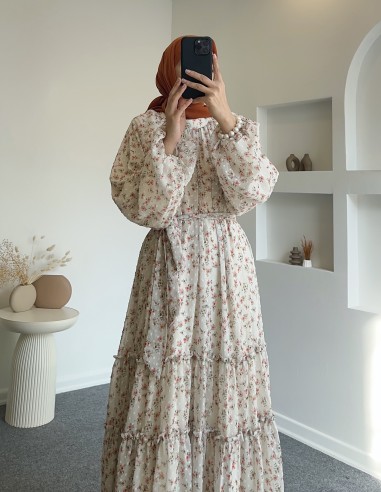 360000 çiçekli fistan elbise - turuncu