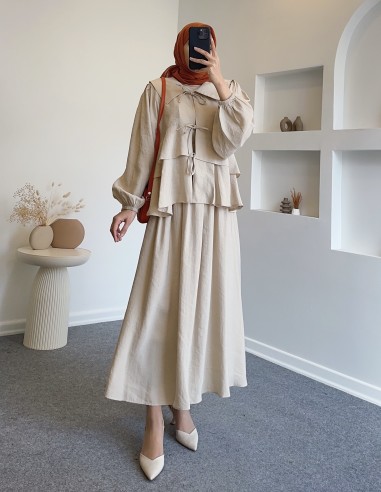 8339 bağcıklı etek takım - Taş