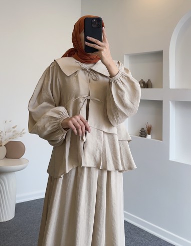 8339 bağcıklı etek takım - Taş