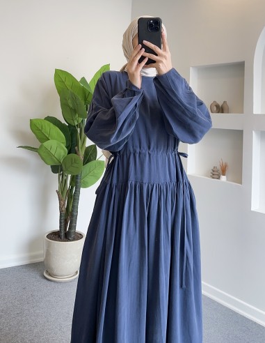 10181 yanları bağcıklı elbise - mavi