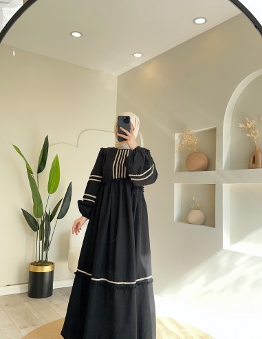 23387 Ponpon Detaylı Elbise Siyah