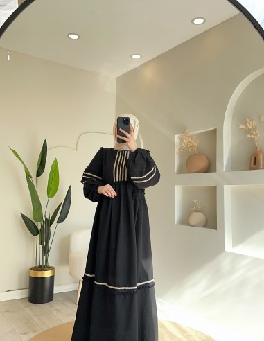 23387 Ponpon Detaylı Elbise Siyah