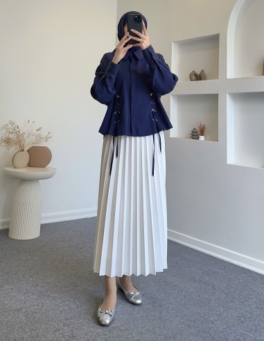 896 pliseli etek - beyaz