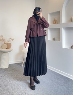 896 pliseli etek -Siyah