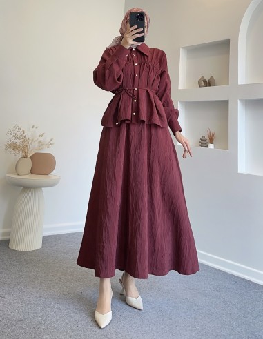 6554 büzgülü etek takım - Bordo