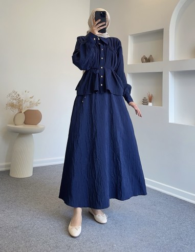 6554 büzgülü etek takım- lacivert