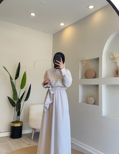 Hy24661 Kemer Detaylı Çizgili Poplin...