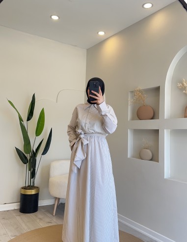 Hy24661 Kemer Detaylı Çizgili Poplin...