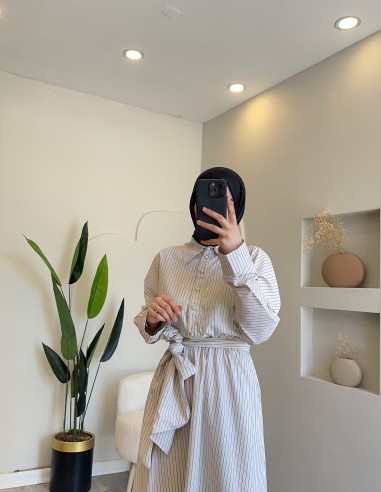 Hy24661 Kemer Detaylı Çizgili Poplin...