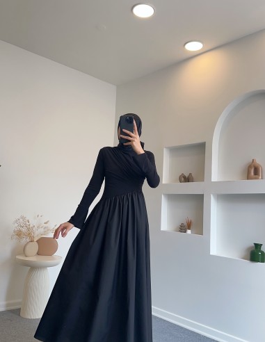 9883 garnili asimetrik elbise - siyah