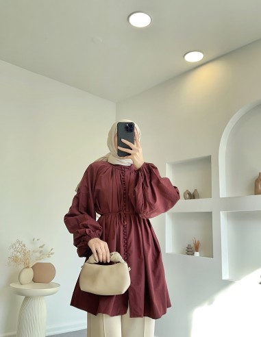 HY24311 düğmeli poplin gömlek -bordo