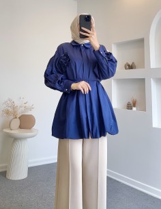8920 gül broş tunik - Lacivert
