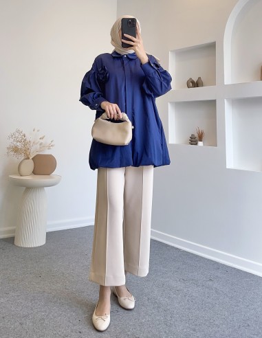 8920 gül broş tunik - Lacivert