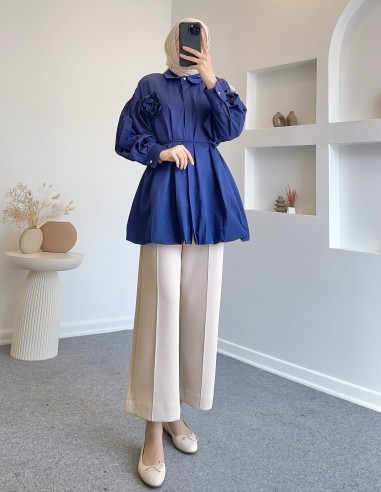 8920 gül broş tunik - Lacivert