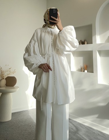 HY24311 düğmeli poplin gömlek - Beyaz