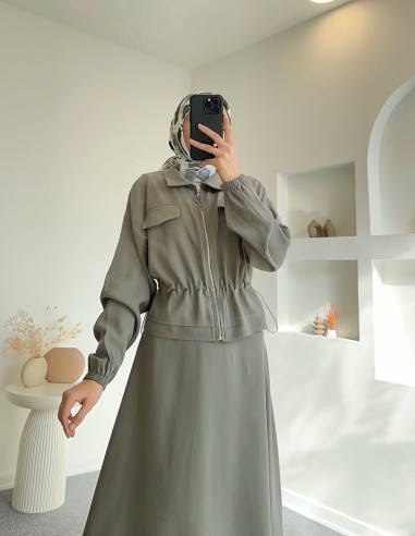 2414 bel büzgülü ipek takım - Çağla