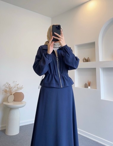 2414 bel büzgülü ipek takım - Lacivert