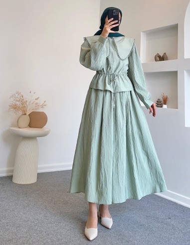 1382 yaka detay etekli takım - Çağla