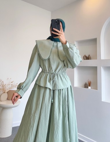 1382 yaka detay etekli takım - Çağla