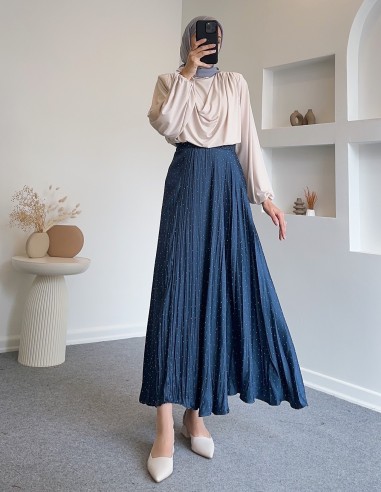 4005 taş baskılı etek - lacivert