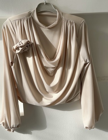 8928 çiçekli degaje yaka bluz  - taş