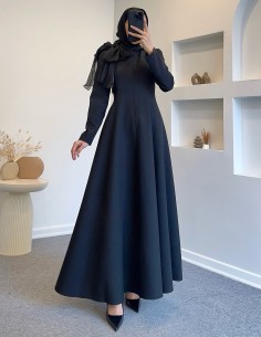 5722 omuz fiyonklu elbise -...