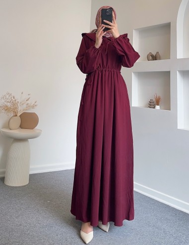 25Y9123 yaka detay bel büzgülü elbise...